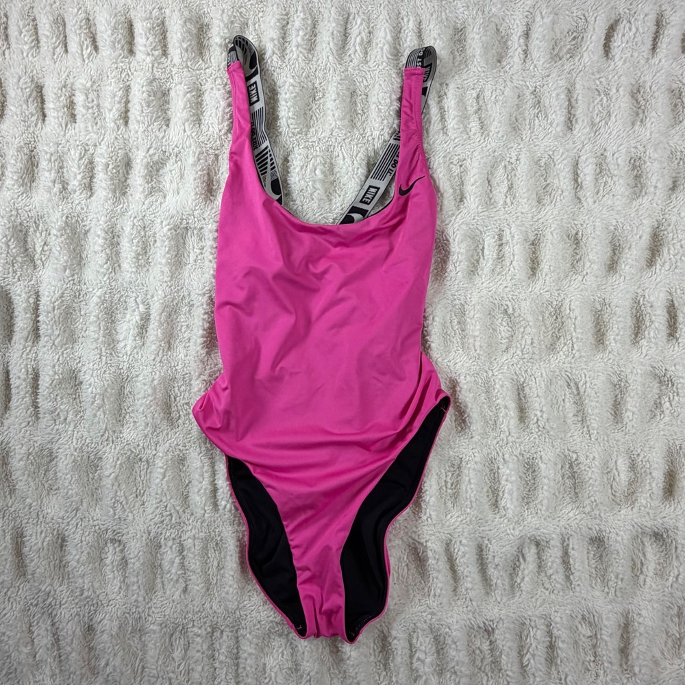 Nike Womens Pink Logo Tape Crossback One Piece Swimsuit NESS9055 Medium